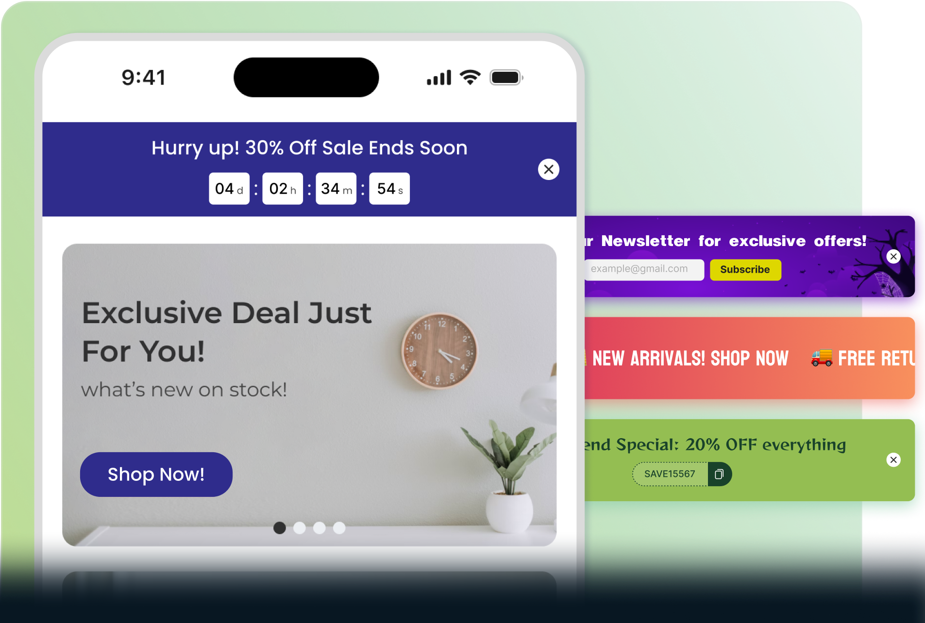 Marketing dashboard interface showing sales performance metrics